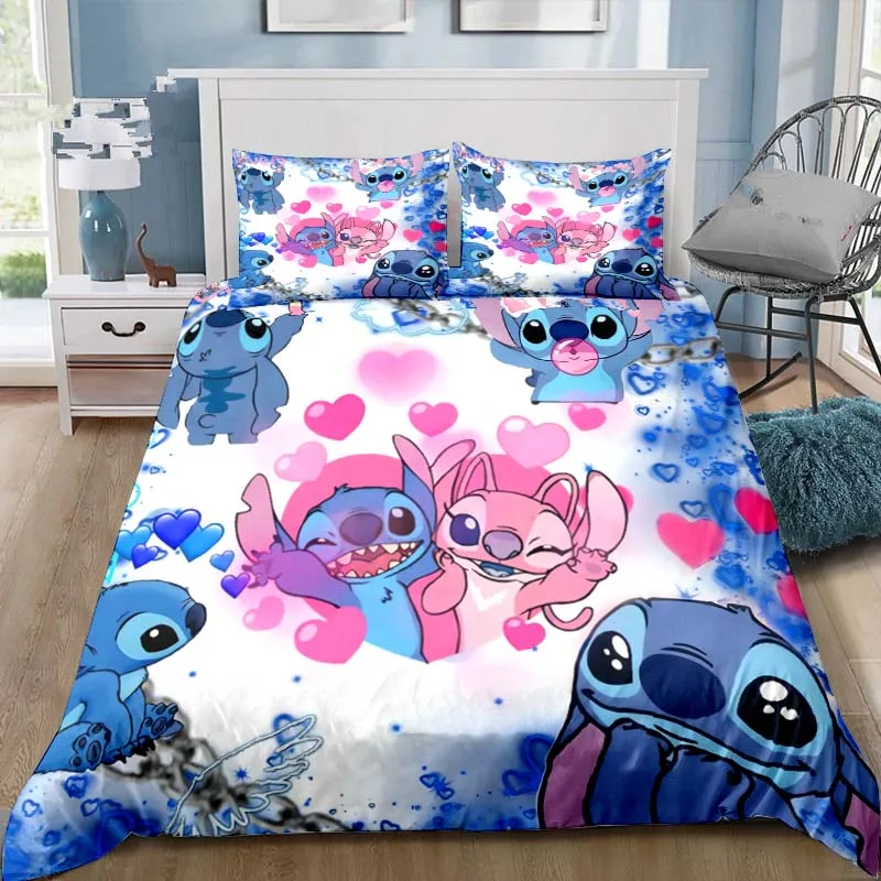 Imagem -03 - Disney Stitch 3d Printing Bedding Grupo Decoração para Casa Fronha Colcha Família e Amigos Presente Bonito