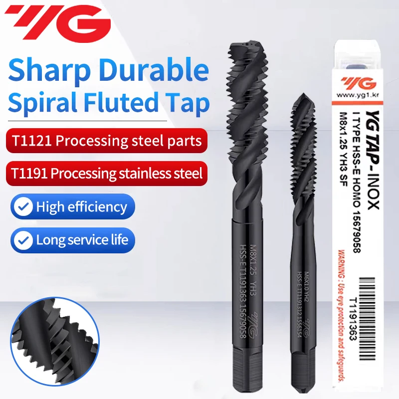Korea YG HSSE INOX Metric T1191/T1023 Spiral Fluted/Pointed Tap Processing: Stainless Steel Machine Screw Thread Tap For Tapping