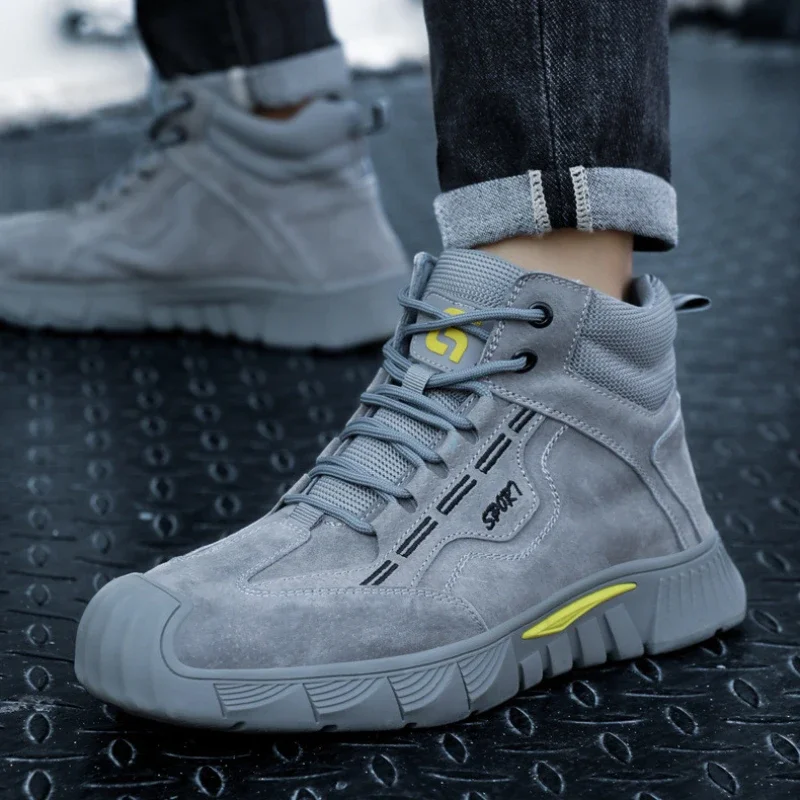 

Высокие защитные туфли, мужские водонепроницаемые удобные рабочие ботинки, противоударная рабочая обувь со стальным носком, рабочие мужские защитные кроссовки