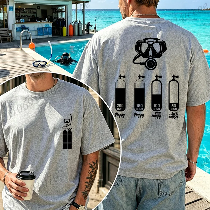 Herren-T-Shirt zum Tauchen, lustiges Taucher-T-Shirt mit Tankdruck 200 Bar, fröhliche Grafik-T-Shirts, Sommer, lässig, übergroßes Kurzarm-T-Shirt, Taucher-Geschenk – Detail 3