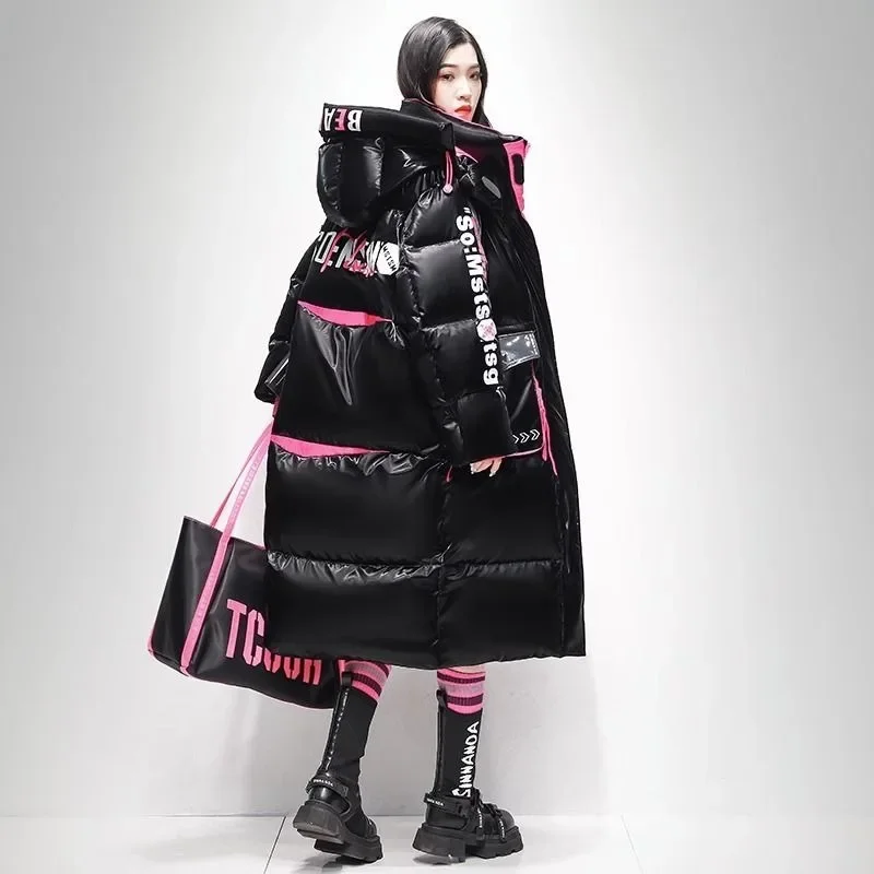 2026 Winter  Atmosphere Thick Color Bread Suit High Quality Clothing Down Jacket Fashion Brand Bright Face Wash Over Knee Long