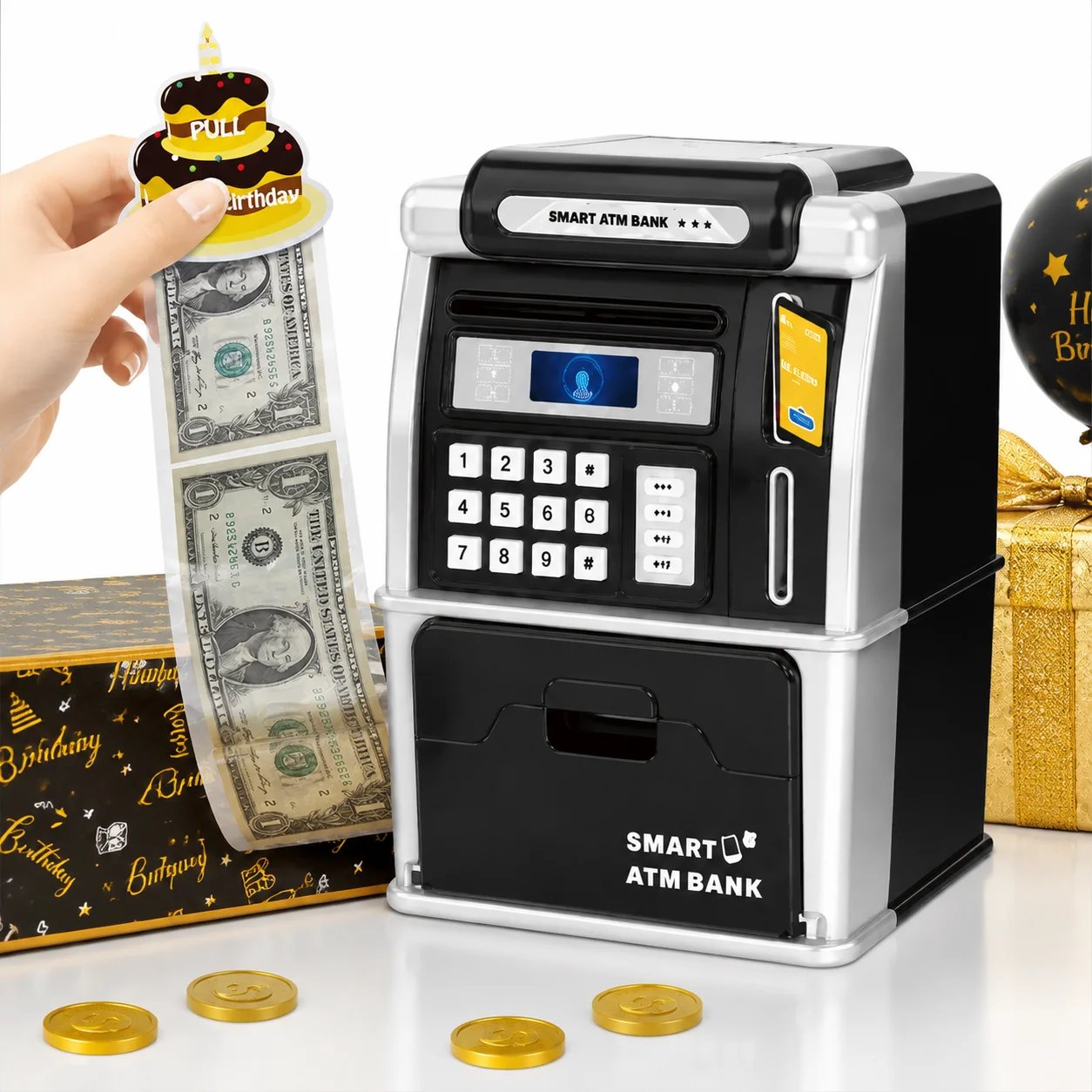 Smart Electronic ATM Piggy Bank for Kids Password Lock Money Saving Box Coin & Banknote Storage Toy Interactive Banking Gift for Boys Girls