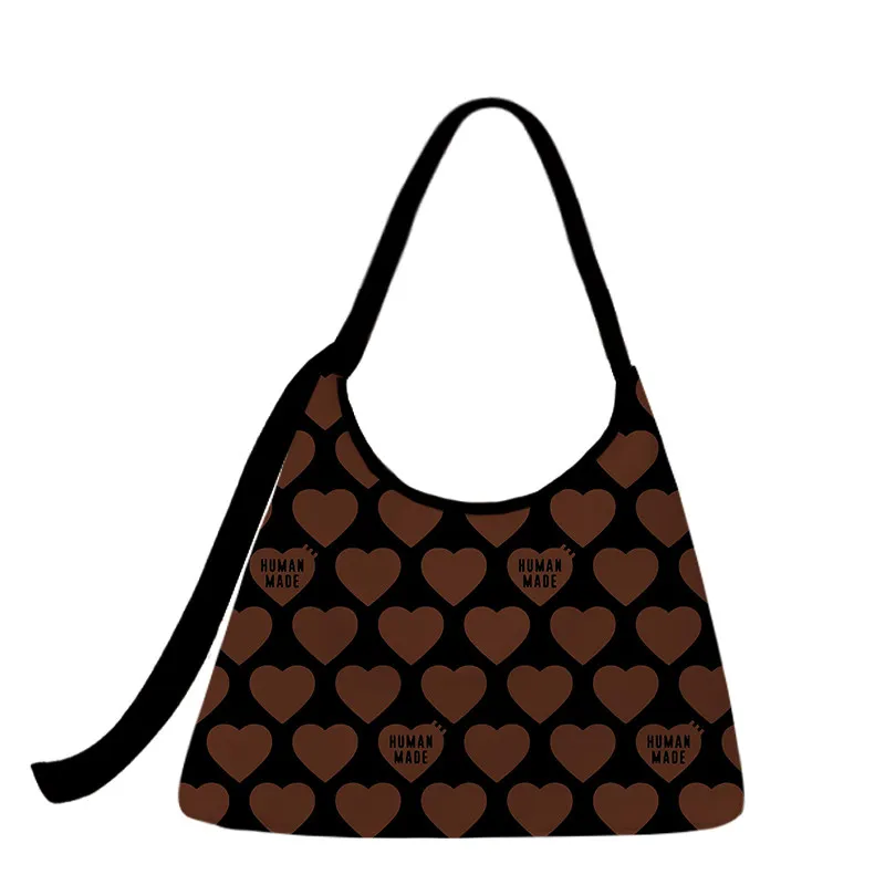 2026 Fashion Crescent Shoulder Bag Heart Pattern Canvas Crossbody Unisex Trendy