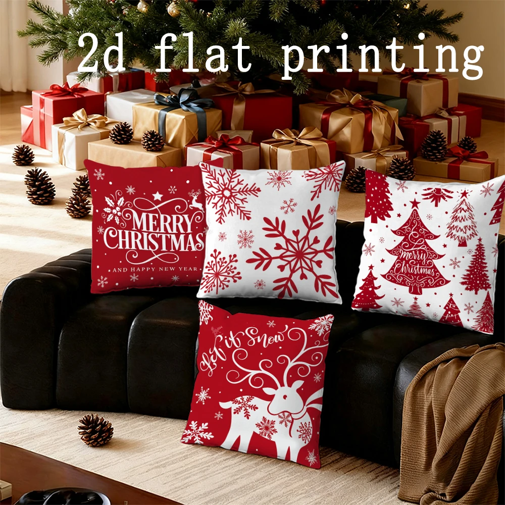 

1 шт./4 шт.-Рождественские наволочки с красными тематическими узорами, квадратный чехол для подушки, современный декоративный чехол для дивана