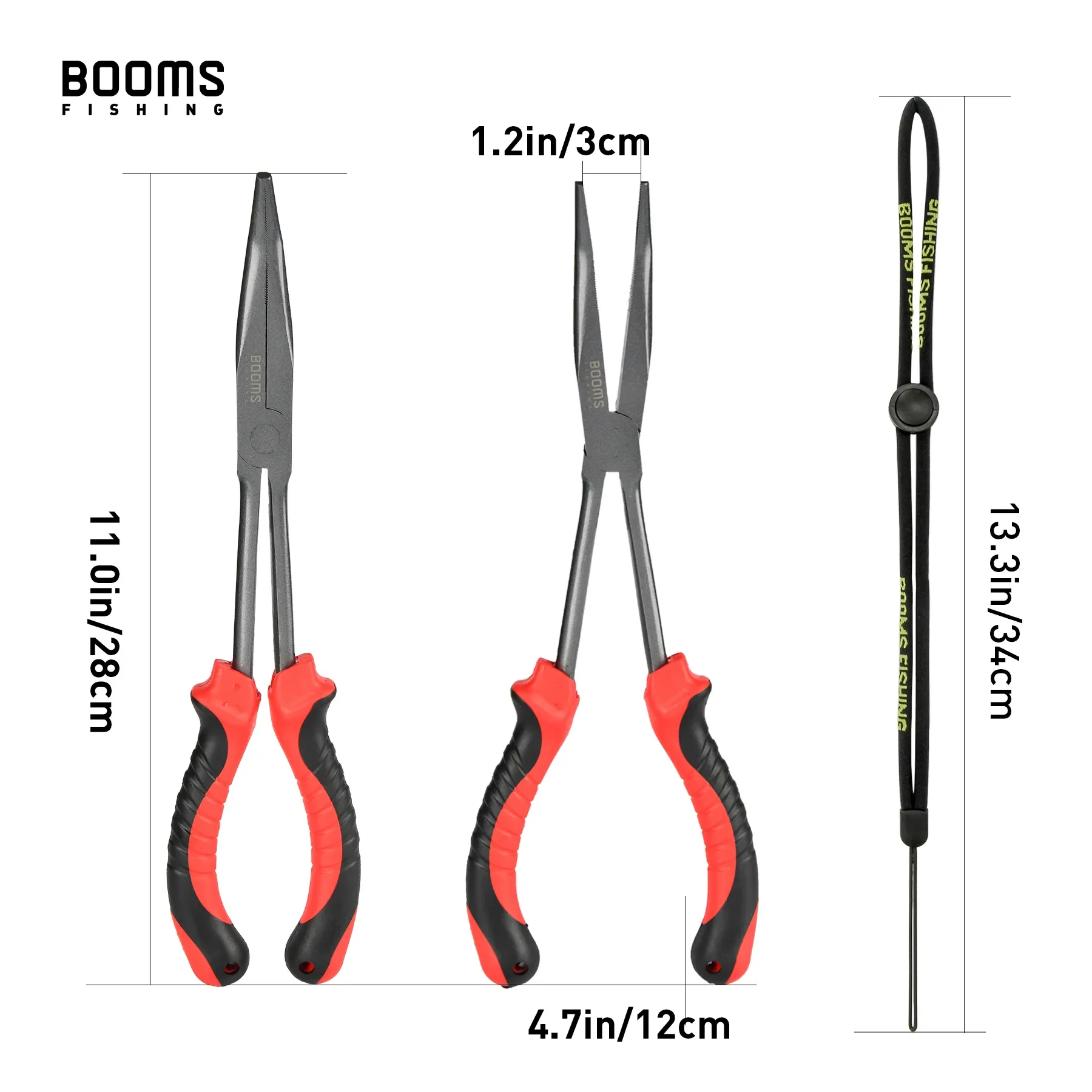 Booms Fishing F05 Fishing Pliers 28cm Long Nose Fish Hook Remover Anti-loss Hanging Lanyard Carbon Steel Saltwater Tackle Tool