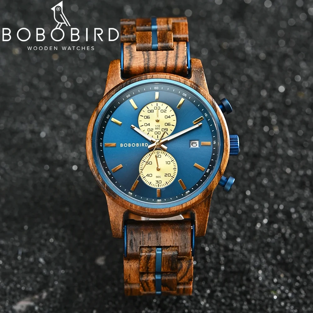 ساعة رجالي خشبية BOBOBIRD جديد أفضل اليابانية ميوتا ساعة اليد الرياضة كرونوغراف التقويم صندوق هدايا مخصص Relogio Masculino #1
