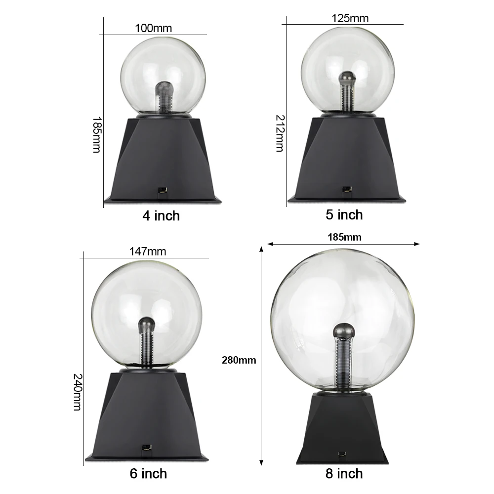 4/5/6/8 Inch EU Plug Magic Plasma Ball Lamp LED Night Light Atmosphere Touch Glass Plasma Light Christmas Party Decor Lighting