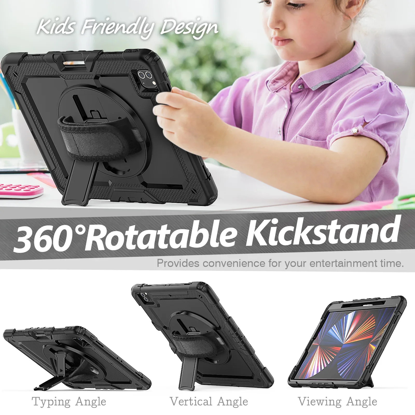 Case for iPad Pro 12.9 inch Tablet Cover Rotatable Stand with Pencil Holder Case For iPad Stand Smart Case Accessories