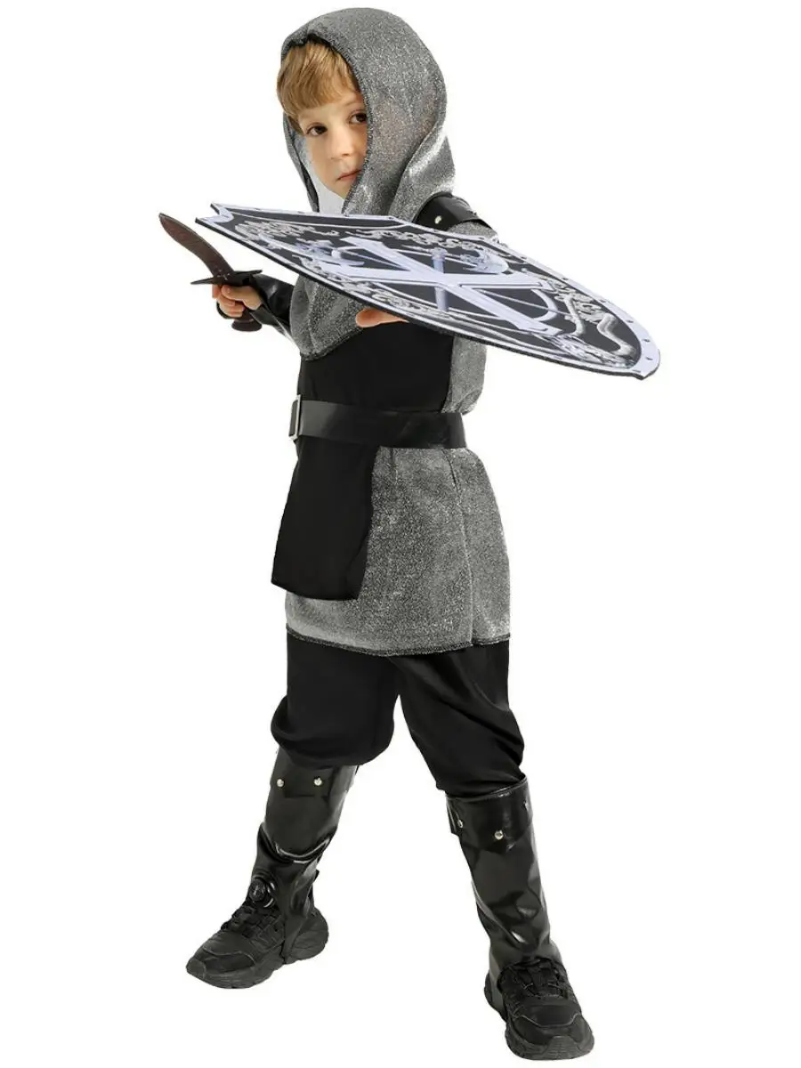 Mittelalterliches Halloween-Kostüm für Kinder, Ritter, Rollenspiel, Cosplay, Festival, Performance-Outfit, Polyester-T-Shirt aus Acetatfaser