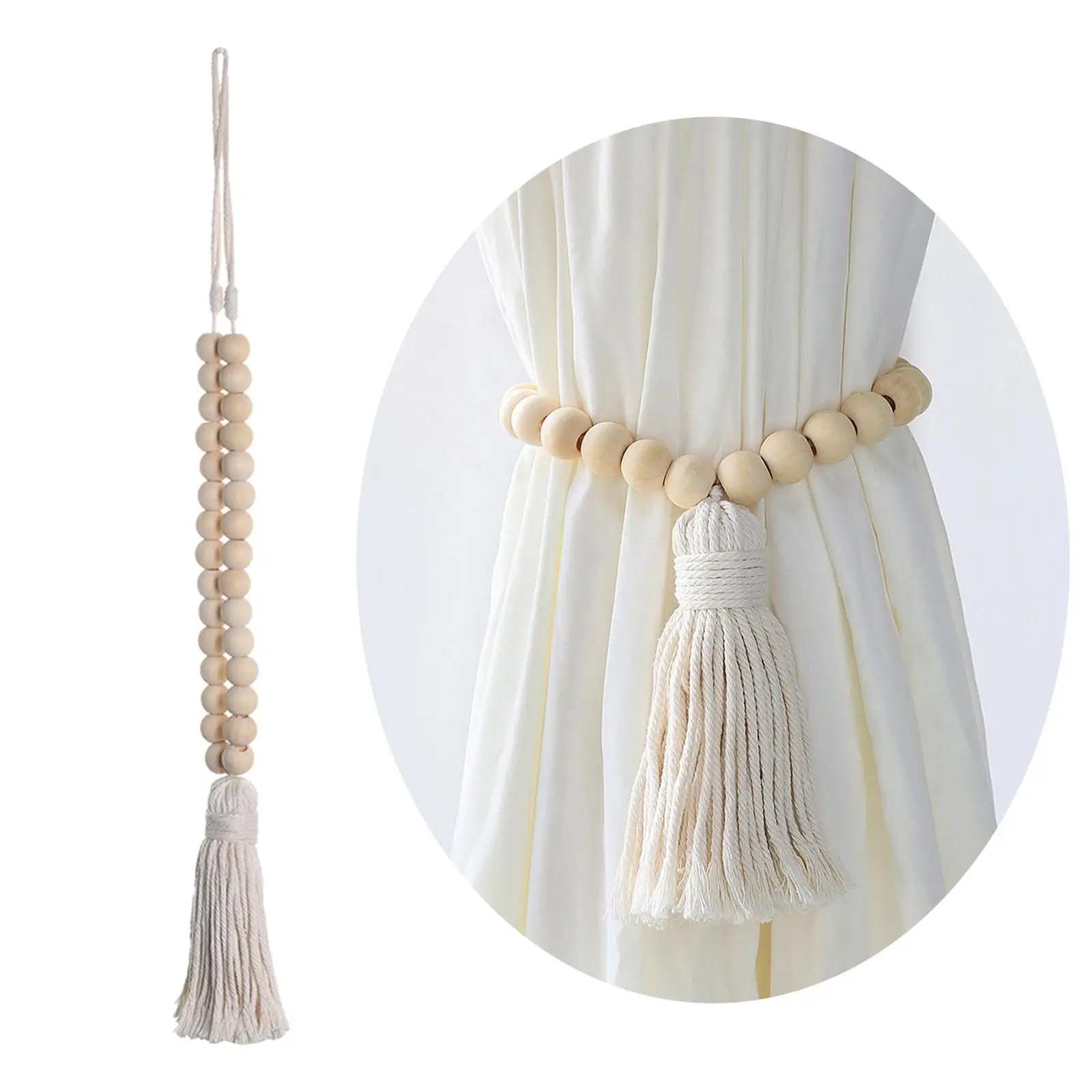 Wooden Bead Curtain Tiebacks Clips for Sheer Drapes Farmhouse Window Decor Vintage Retro Holdbacks for Bedroom Living Room