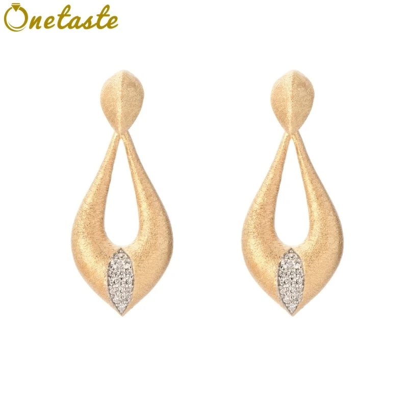 

925 Sterling Silver 18K Gold Plated Brushed Geometric Shape Women Dangle Earrings Trendy Luxury Drop Earring Gift For Her