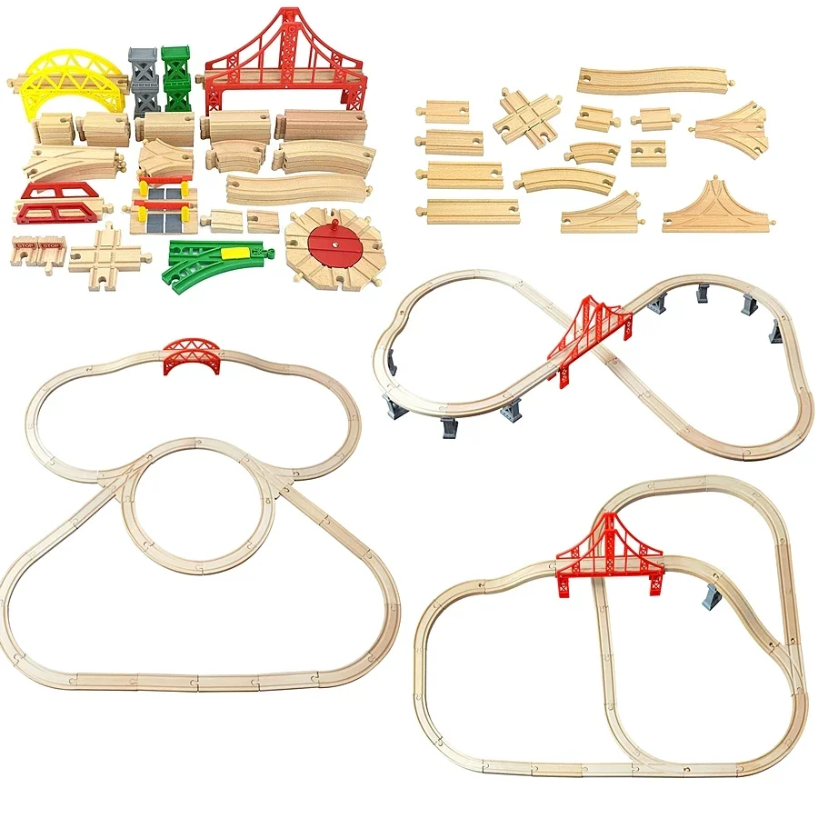 Wooden Train Track Diy Rail Track Accessories Railway Compatible with Normal Brand Beech Train Road Toys for Children Kids Gifts