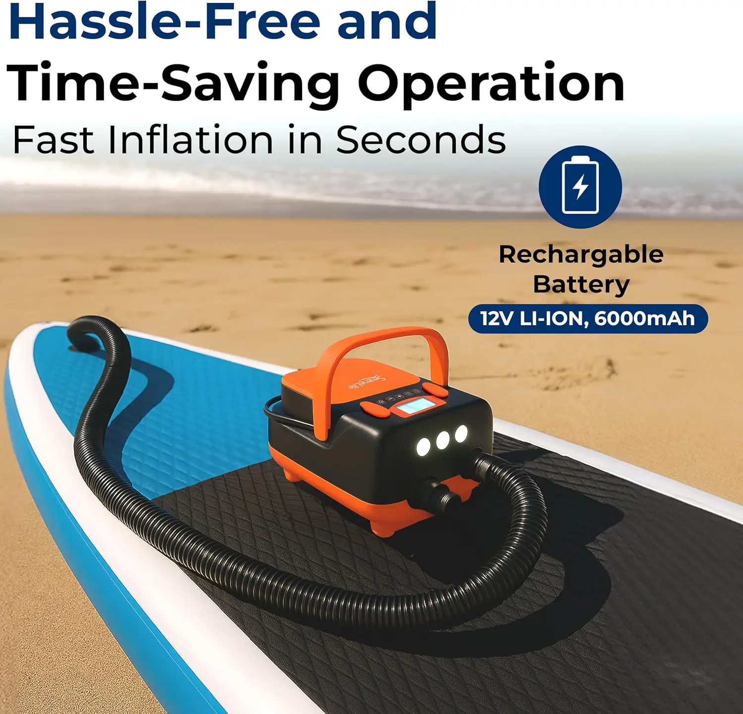 High Pressure Electric Air Pump for Inflatables - 16PSI, Auto Shutoff, Digital Display, Car Power