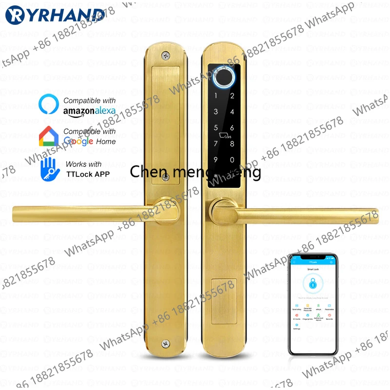 

IP66 Gold Stainless steel Sliding Glass Smart Lock Tt lock App with Google home Aleax Fingerprint Rfid Electronic Digital Lock