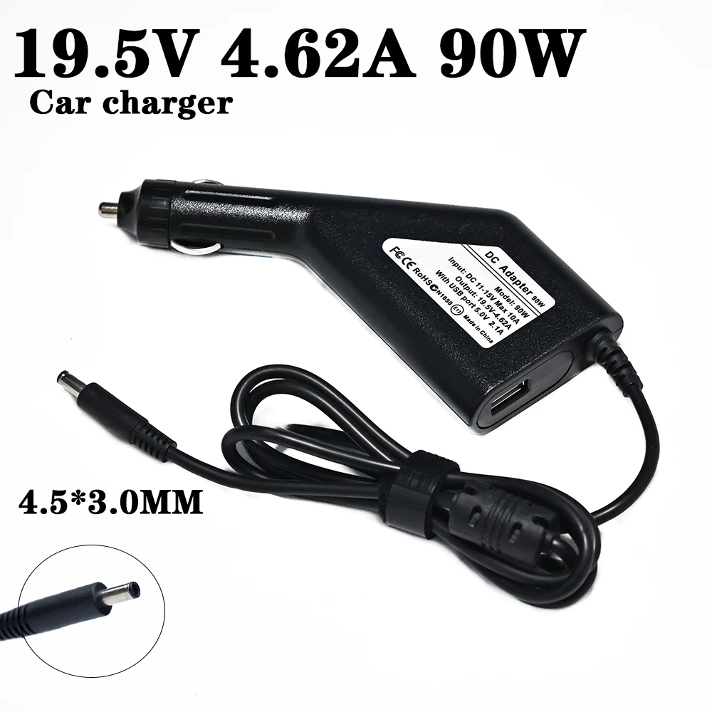 Carregador do portátil da C.A. para Dell, carregador do carro, Dell XPS, 11, 12, 13, L321X, L322X, Inspiron 12, 14, 15, 24, Vostro 20, 19.5V, 4.62A, 90W, 4.5x3.0mm