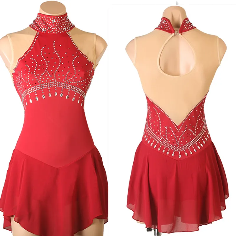 

red Figure Skating Dress Women girl Ice Skating Dress Gymnastics Costume custom crystal rhinestone B159