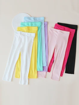 Girls' Soft Stretch Leggings | Colorful Slim-Fit Pants for Ages 2-12 3 Girl Pants Soft Elastic Kids Leggings Candy Color Girls Skinny Pant Solid Color Trousers for Aged 2-12 Years Children Daily Wear 3