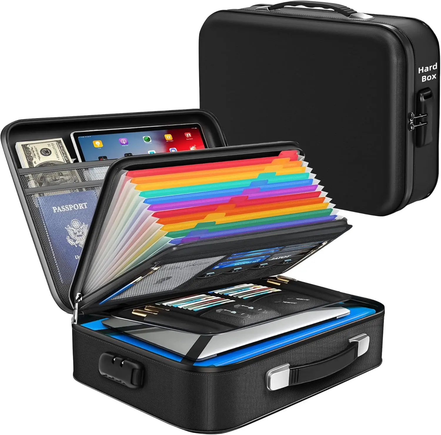 

Fireproof Document Box - 8-Layer Hard Shell Safe for Home, Water Resistant File Organizer for Desk, Safety Box for Passports Certificates Laptop