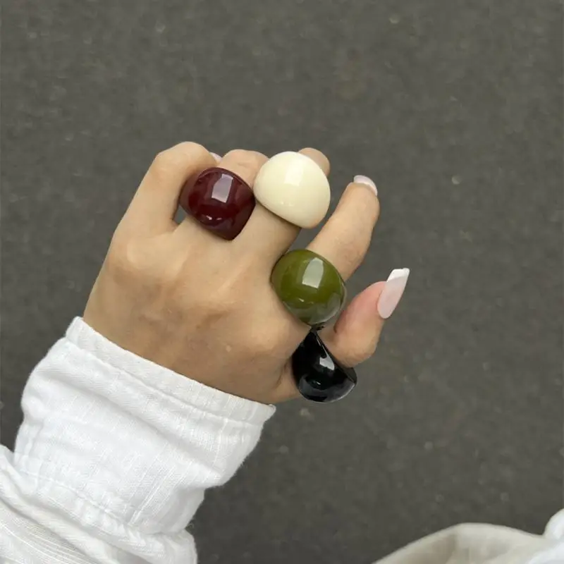 【Beauty】Ins Style Vintage Irregular Transparent Colored Resin Ring New Trend Boho Geometric Finger Rings Aesthetic Accessories