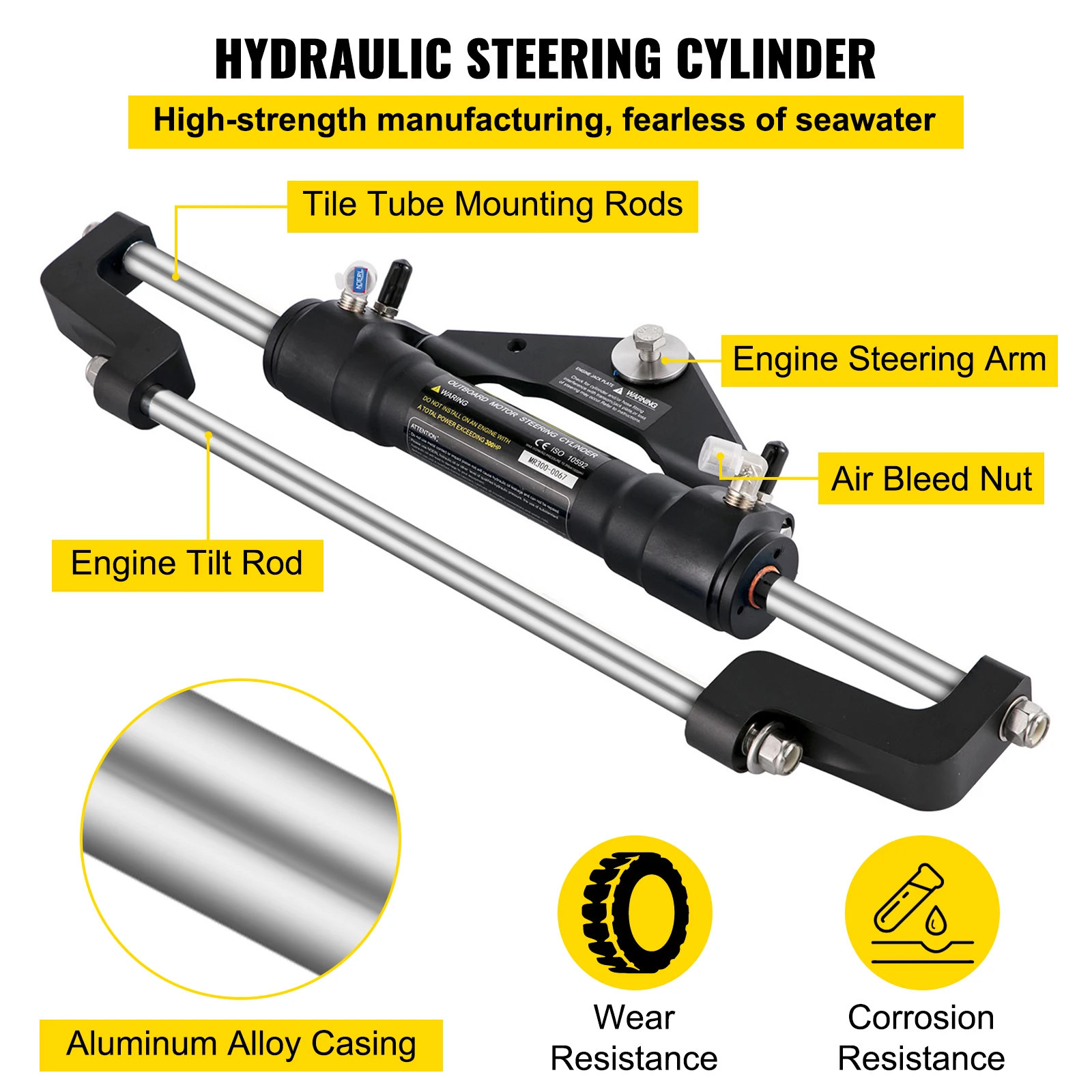 VEVOR 300HP Hydraulic Outboard Steering Kit With Helm Pump Cylinder Wheel 10-24FT Hose HK6400A-3 HO5124 Marine Boat Accessories