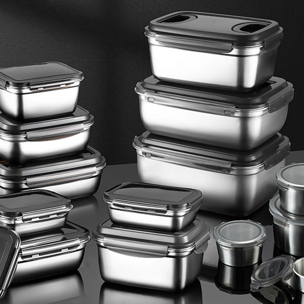 Edelstahl-Lebensmittelbehälter mit Deckeln, Auslaufsicher & Luftdicht für Küche, Mahlzeitenvorbereitung, Lunchbox, Gefrierschrank- und Ofenfest