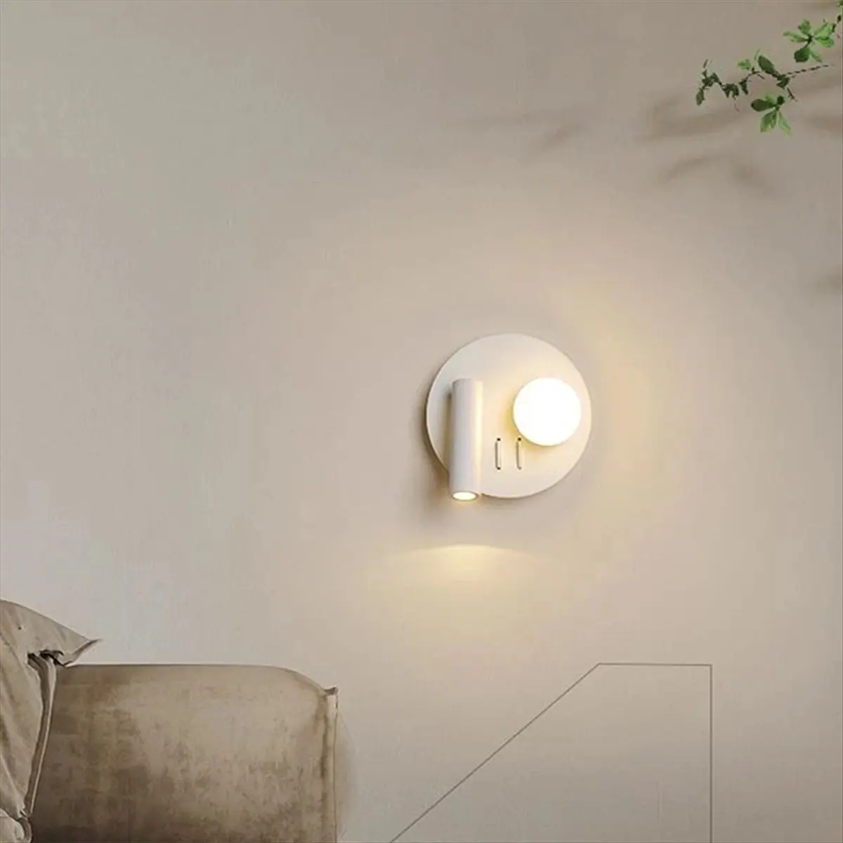 AA19 Adjustable White Wall Lamp with 350° Rotation, Backlight, Switch - Ideal for Hotel Bedroom, Bedside, Study & Reading