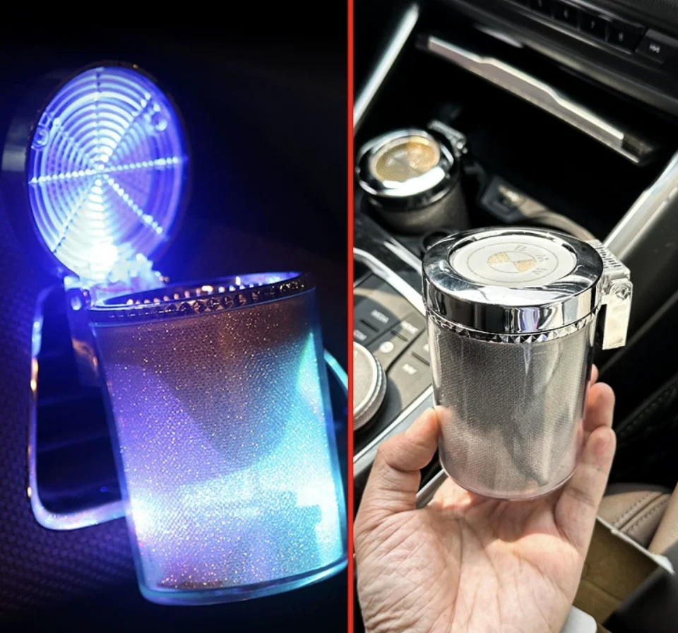 Universal New Portable LED Light Car Ashtray Cigarette Cylinder Holder Car Styling Mini Trash Box - zdjęcie 1