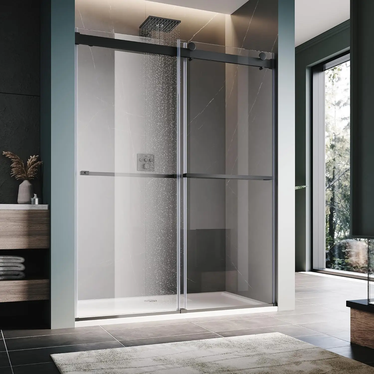 

Бескаркасная раздвижная душевая дверь 60 дюймов. Ш x 72 дюйма. Двойная раздвижная стеклянная душевая дверь с толщиной стекла 3/8 дюйма. Прозрачное стекло, на заказ