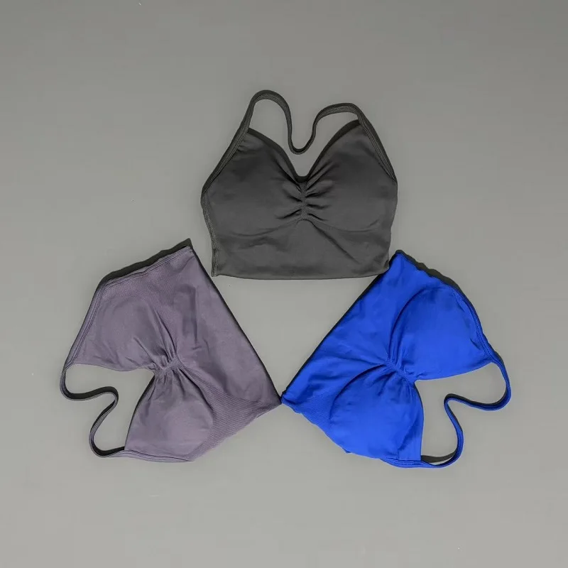 ملابس رياضية للصالة الرياضية للسيدات بدون خياطة لليوجا مع وسادات قابلة للإزالة ورقبة على شكل V رياضية بدون أكمام سترة رياضية للجري واللياقة البدنية #5