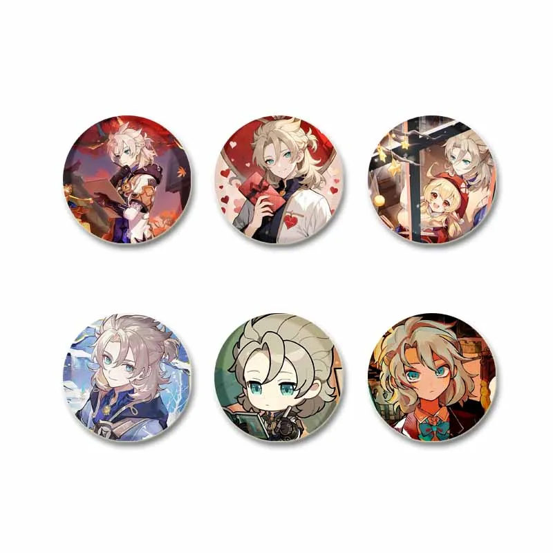 Creative Game Genshin Impact Albedo Tinplate Brooches Funny Cartoon Enamel Pins Backpack Clothes