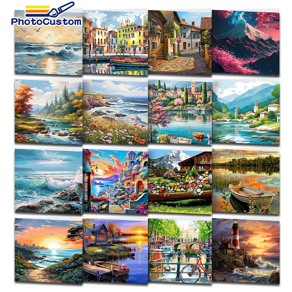 

PhotoCustom Painting By Number Landscape DIY Oil Picture With On Canvas HandPainted Craft Kit For Adult Drawing Wall Art Decor