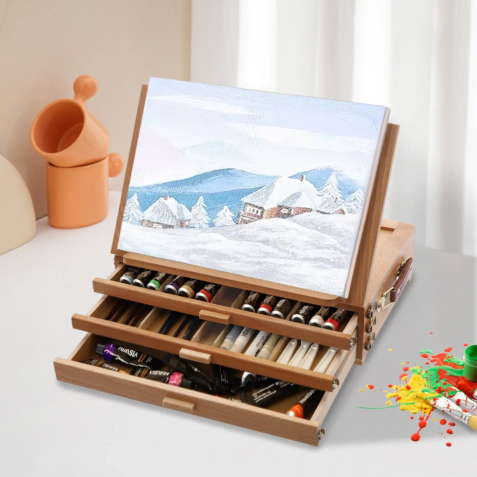 

Adjustable Storage Box Easel, Painting Board Stand with Drawers, Multi-Function Storage Box Easel