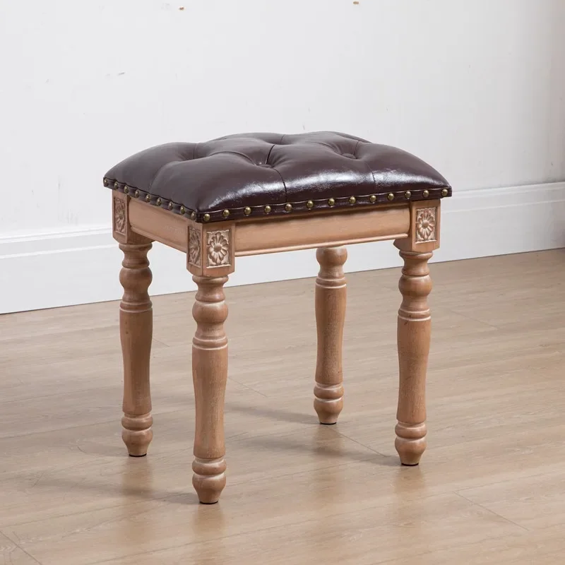 American light luxury dressing stool solid wood princess  fitting rooml nail leather stool simple square  retro m