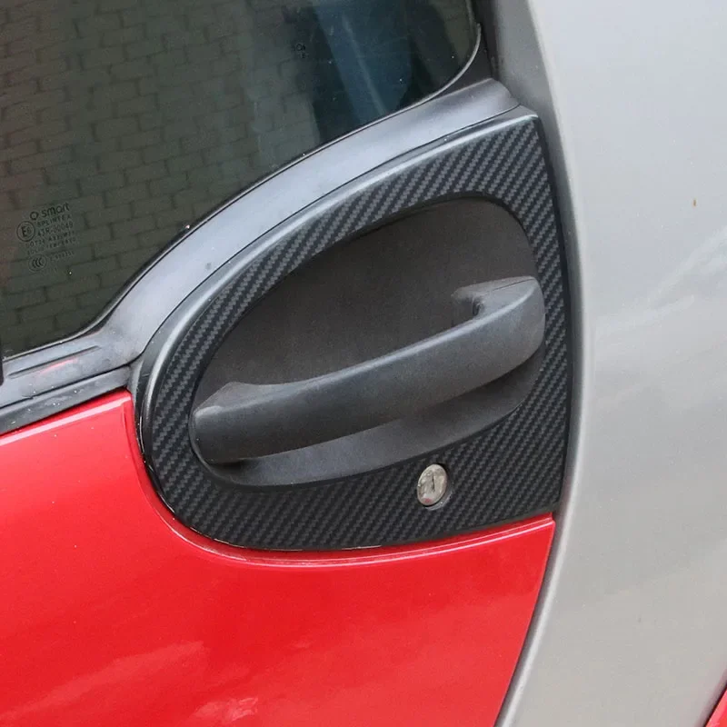 2pcs Car Stickers Car Door Handle Carbon Fiber Stickers Decal Auto Accessories For Smart 2009-2014 451 453 Fortwo W451 W453 C451 view 2