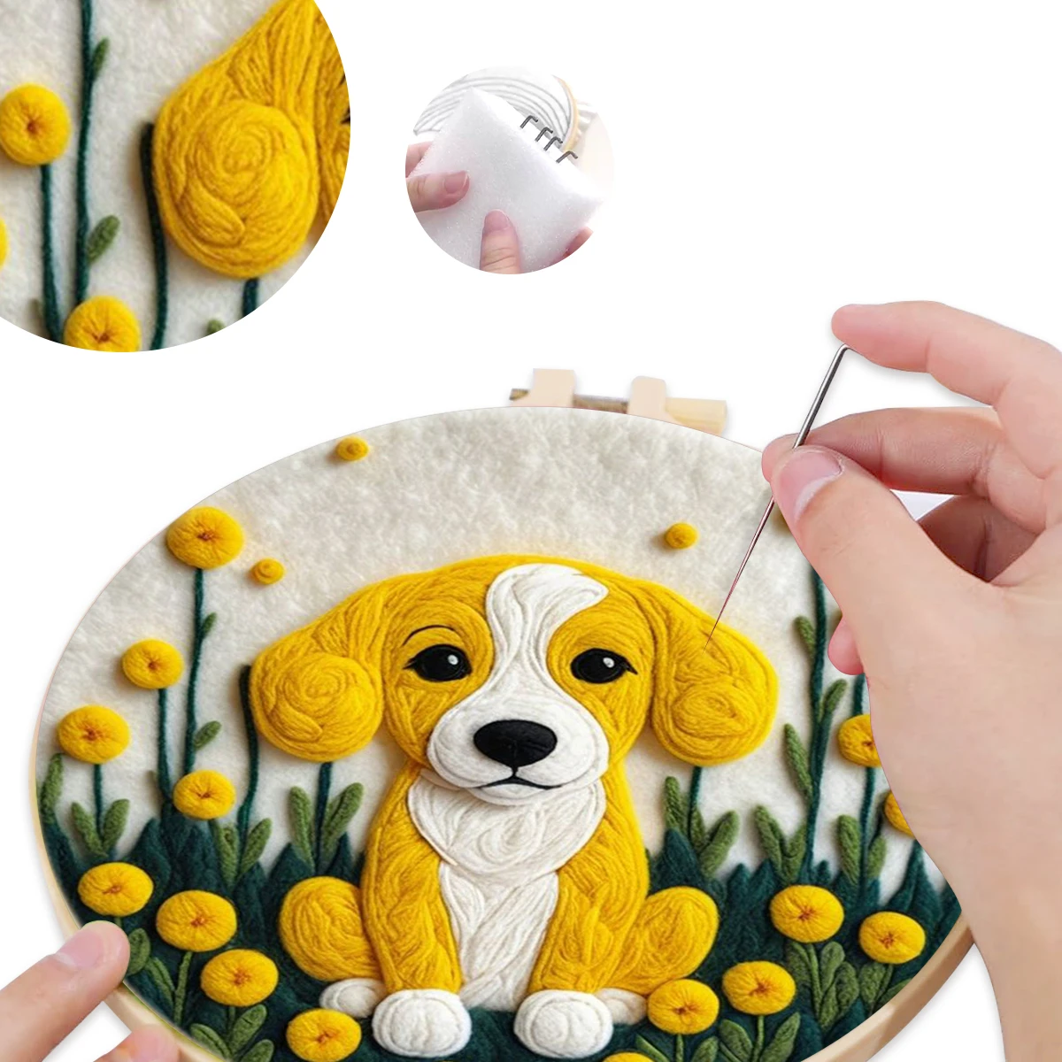 

SDOYUNO Wool Felting Kit dog Embroidery Frame Cross Stitch Worsted Wool Fomy Crafts Diy Creative Making Wool Felt Kit Wall Decor