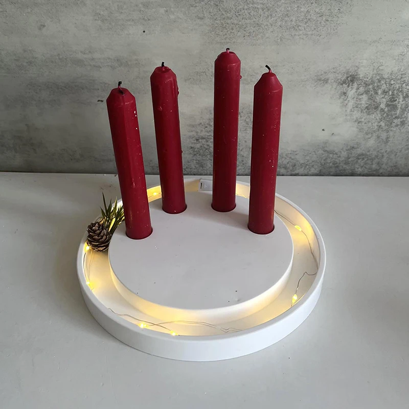 Round Candlestick Silicone Mold 4-Hole Round Candle Holder Mold Atmosphere Light Tray Concrete Candle Holder Molds Home Decor