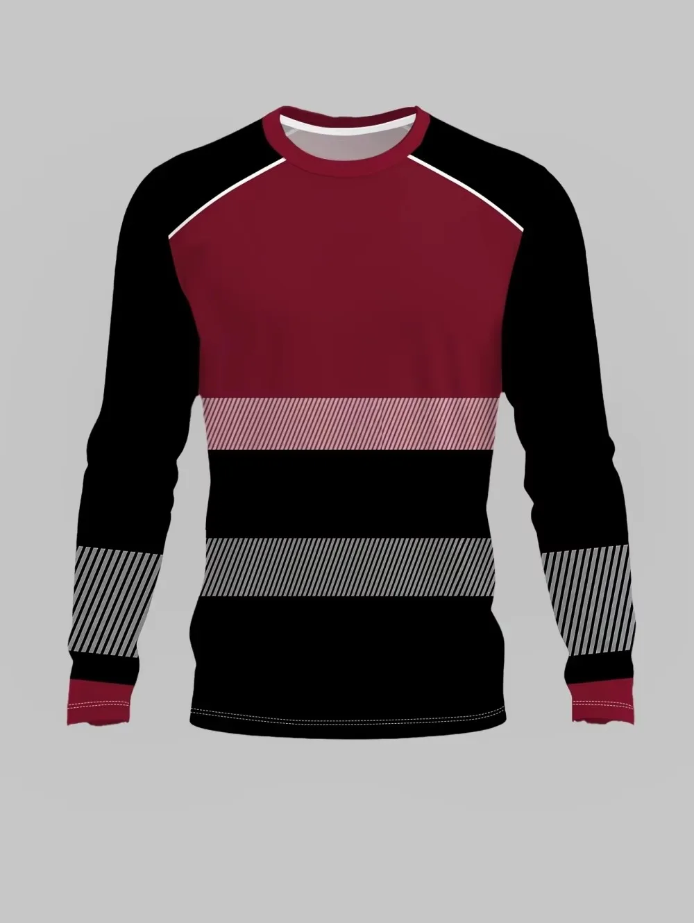 Men Long Sleeve T‑Shirt Color Block Stripe Print Tops Casual Polyester Crew Neck Daily Wear Tee Not Reflective