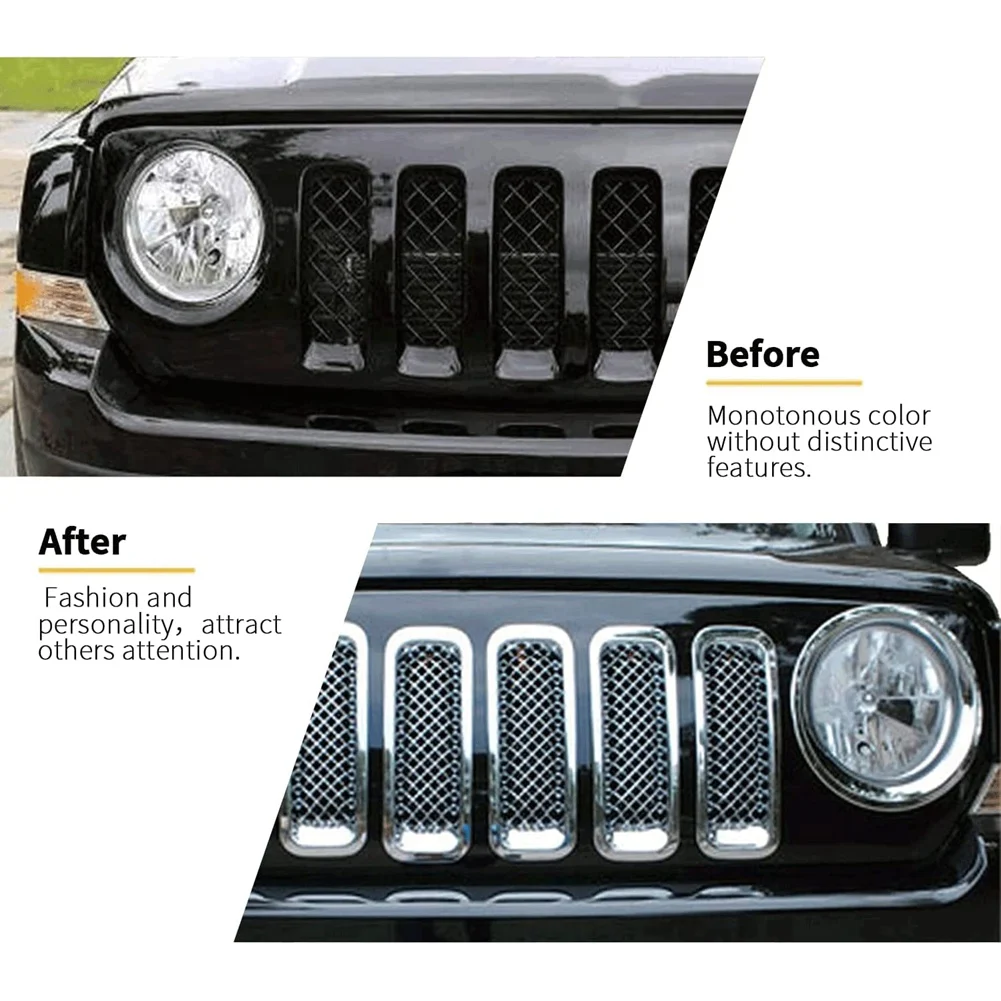 

A13Z_Front Grill Mesh Insert Trim Cover for Jeep Patriot 11-16,Chrome 7PCS
