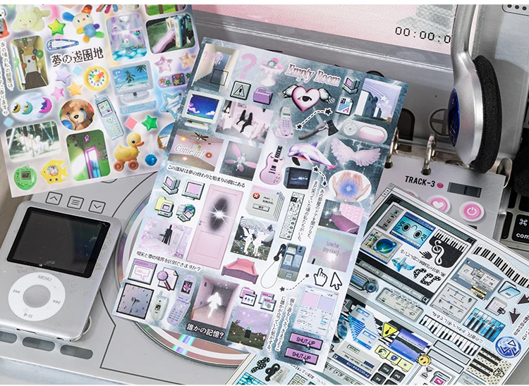 Vintage Multi Story Series Sticker Book - 27/30 Sheets Food-Y2K Themed Creative DIY Scrapbook Japanese Stationery Framed Album