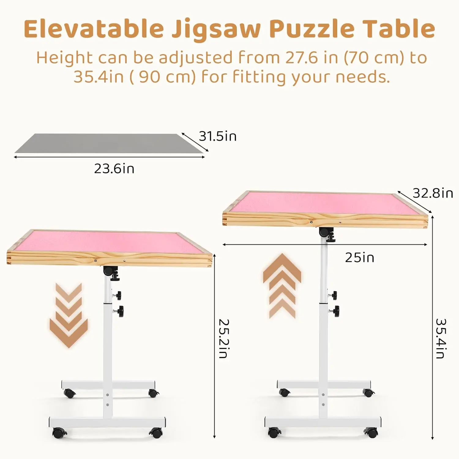Adjustable Wooden Jigsaw Puzzle Table with Wheels, Puzzle Tables Fits 1500 Piece Puzzles,Wooden Puzzle Board for Adults