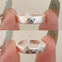 1/2pcs Cat Dog Couple Rings Women Men Cute Cartoon Silver Color Rings Adjustable Daily Versatile Alloy Ring Fashion Jewelry Gift