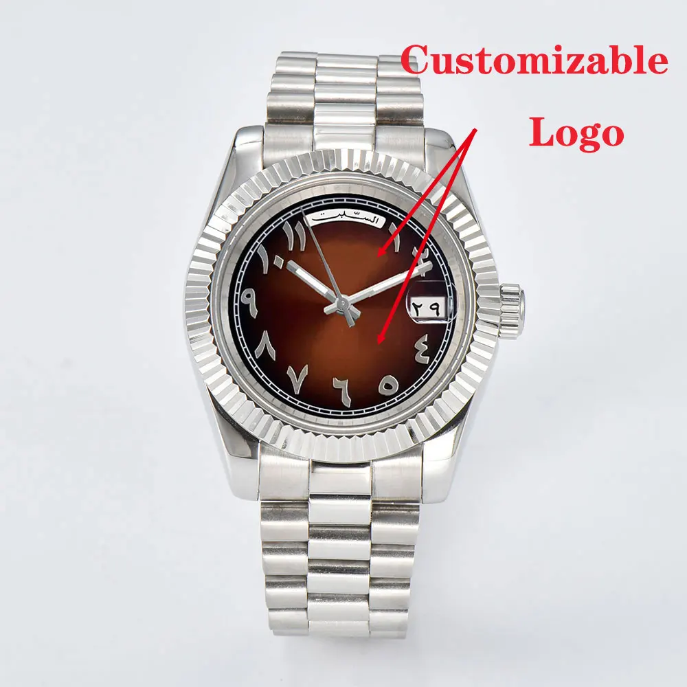 40mm relógio masculino miyota8285 movimento automático relógio mecânico vidro de safira mostrador árabe relógio de pulso resistente à água