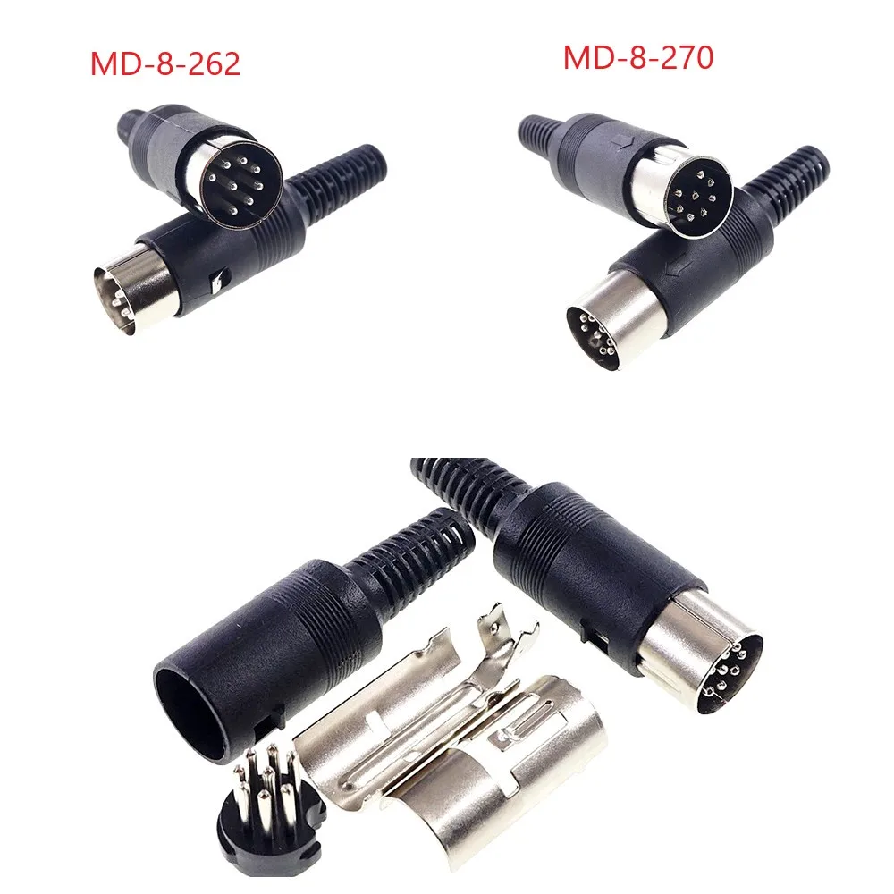 2 Pcs 262 270 Degree 8 Pin DIN Male Plug Header Solder DIY Vertical Circular Push-Pull Power Connector Machined Contacts