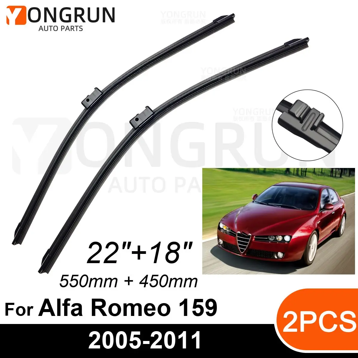 

Car Front Windshield Wipers For Alfa Romeo 159 2005-2011 Wiper Blade Rubber 22"+18" Car Windshield Windscreen Accessories