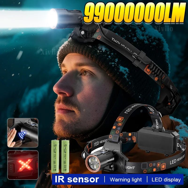 

99000000LM Powerful Headlamp Portable Rechargeable Lamp Super Powerful Head Flashlight Long Range LED Headlamp For Fishing