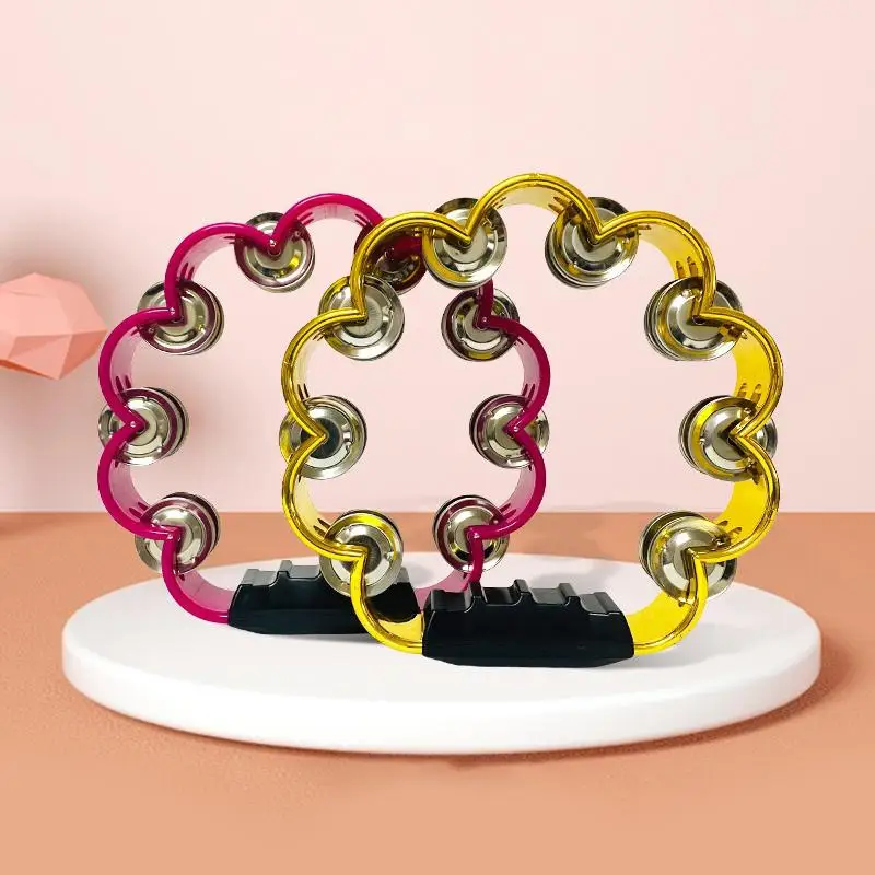 1Pcs Handheld Ergonomic Grip Percussion Tambourine Hand Cranked Bell Pleasant Jingle Petal Shaped Tambourine For Adults School