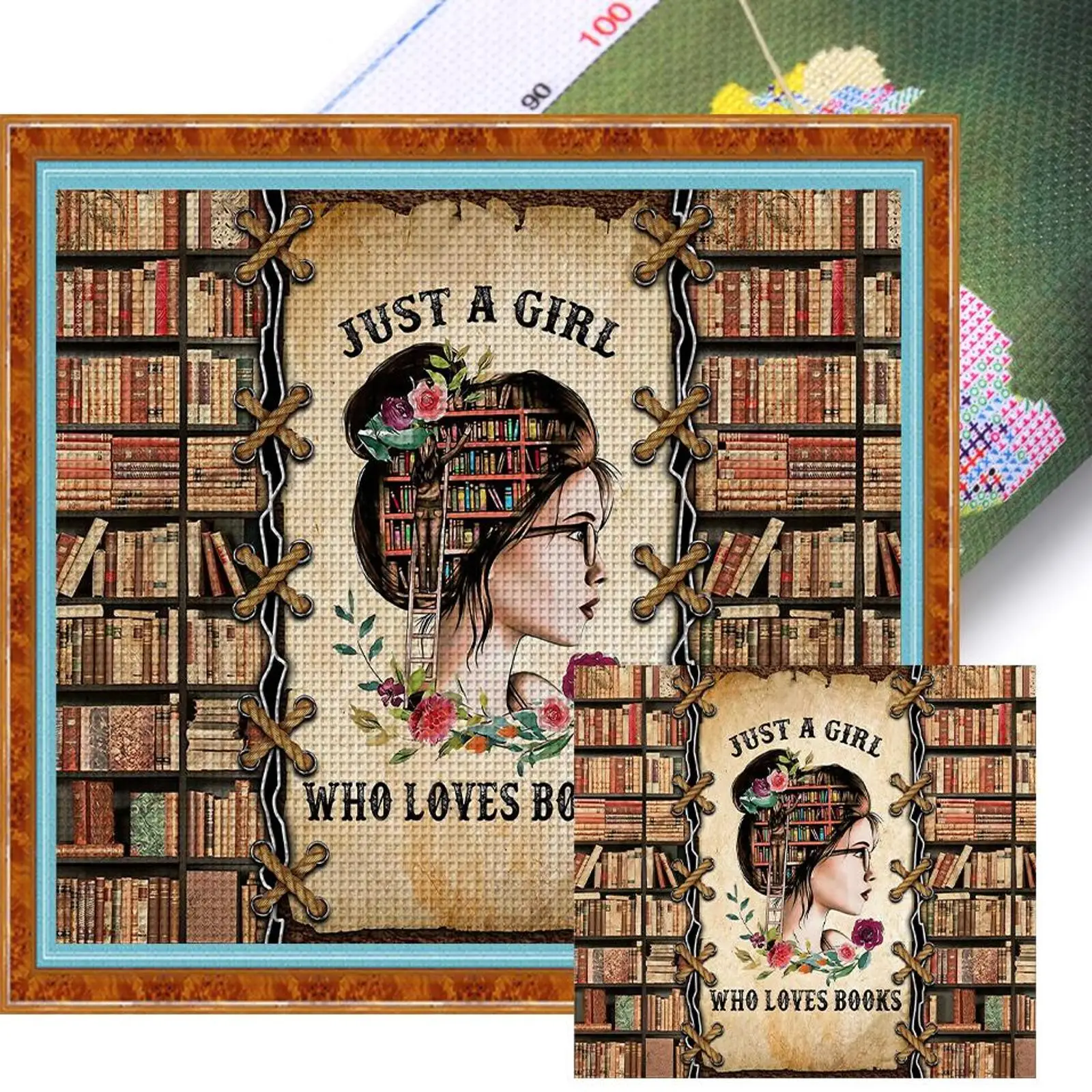 

Набор для вышивания крестиком «Девочка с книжной полкой», 50x45 см, DIY, 14CT, нитки для рукоделия