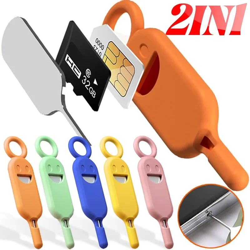 2 IN 1 SIM Card Removal Needle Pin with Protector Holder Anti-Lost Phone SIM Cards Storage Case Tray Ejector Needle Opener