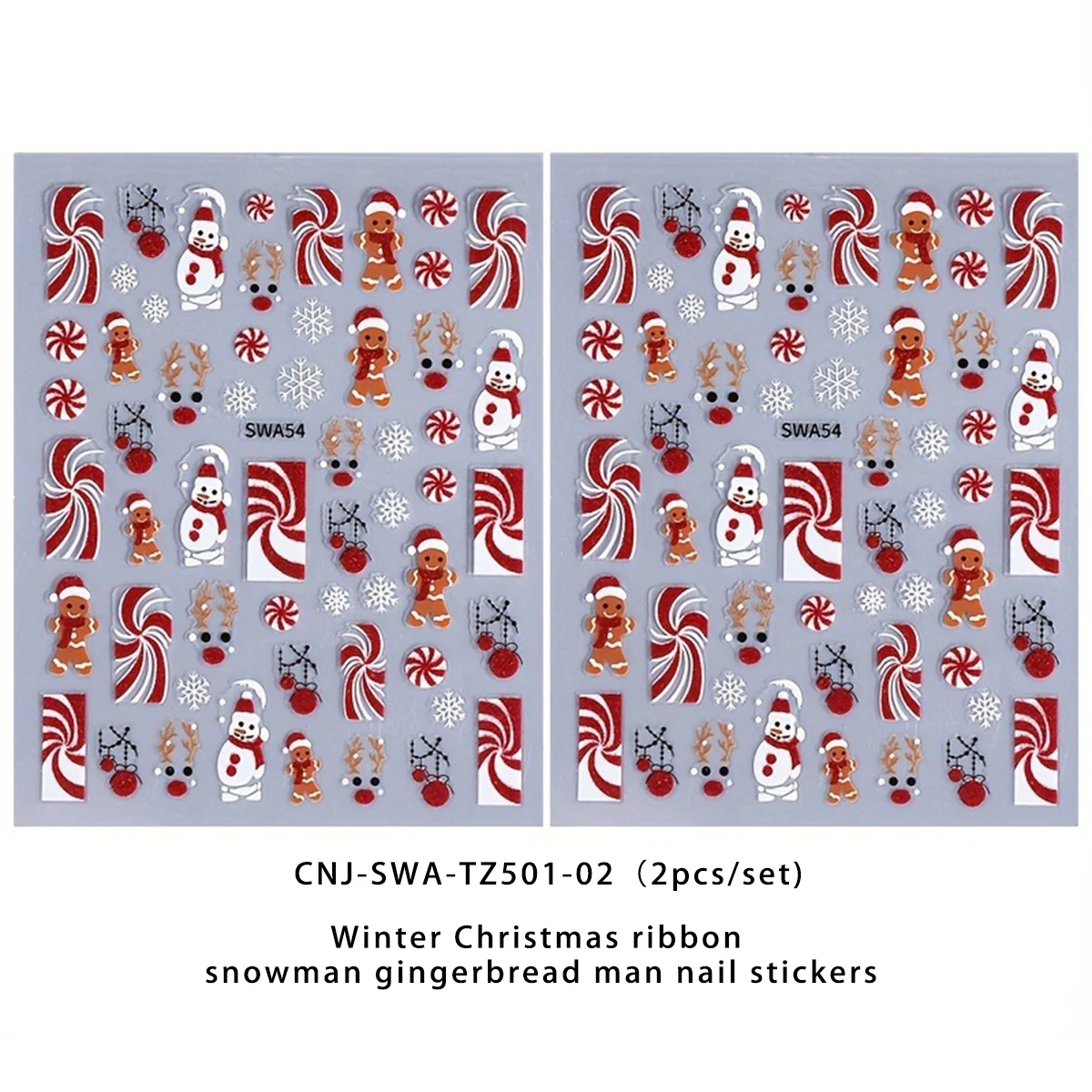 2pcs Christmas red ribbon snowman nail stickers, easy to apply for nail decoration DIY, gifts, party and wedding makeup styling