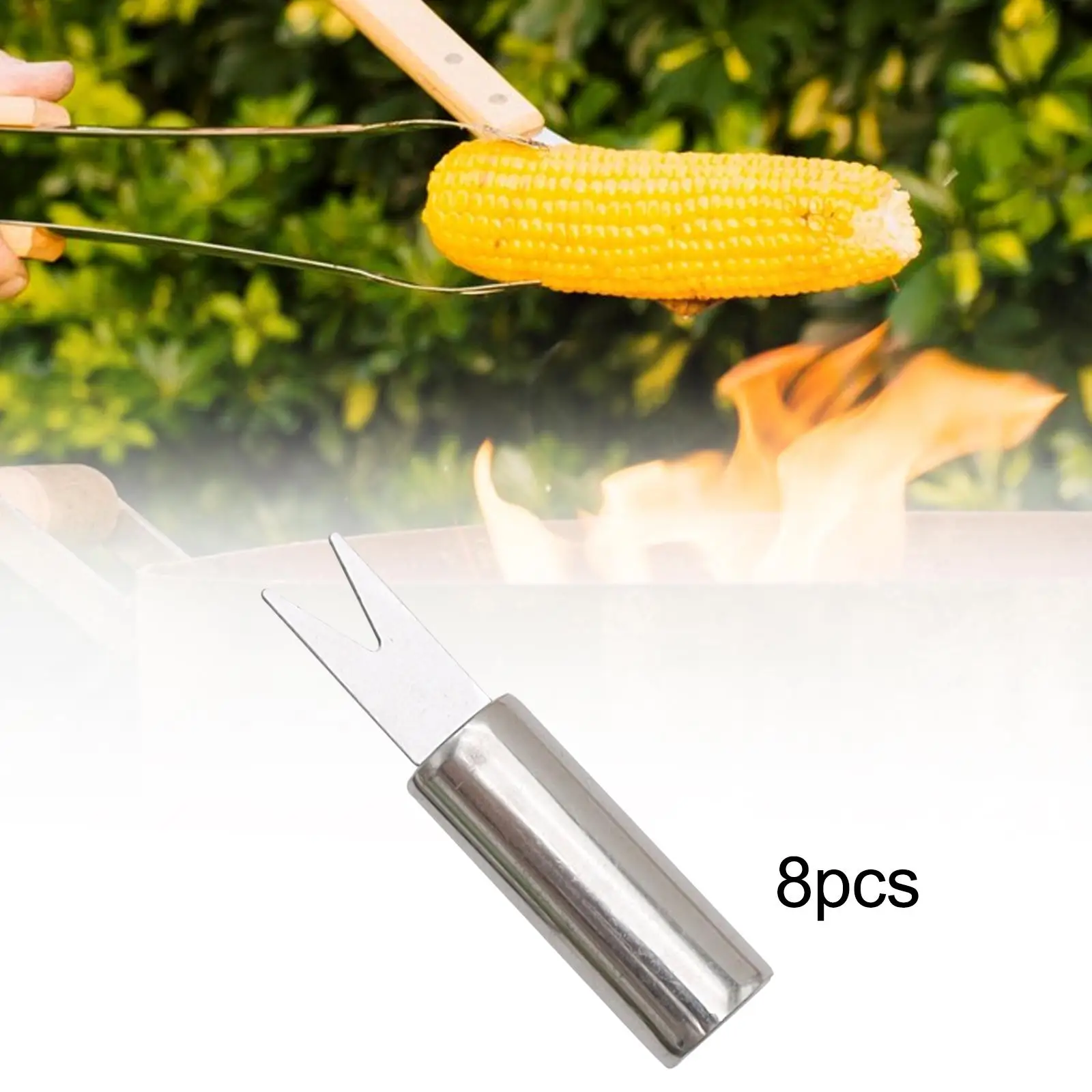 

8x Stainless Steel Corn Holders Outdoor Grill Accessories BBQ Forks Barbecue Skewers for Kitchen Parties Camping Dining Picnics